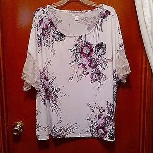 NWOT Maurice's 2XL cream floral print lace sleeves polyester spandex top